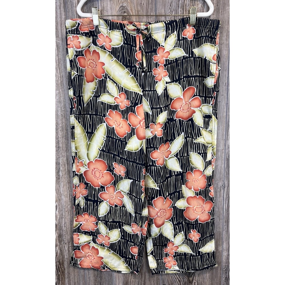 Tommy Bahama Womens Crop Pants S Linen Blend Hibiscus Floral Resort Tropical